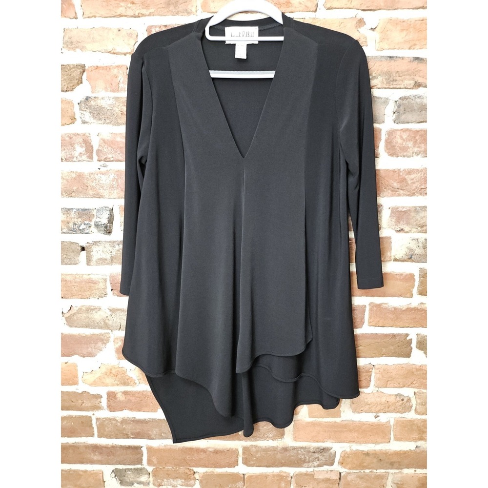 Joseph Ribkoff Tunic Womens Sz 2 V-Neck 3/4 Sleeve Asymmetric Hem Avant Garde